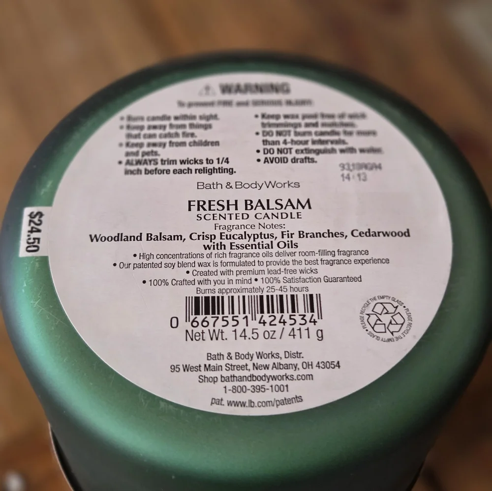 Bath & Body Works 14.5oz Fresh Balsam Candle.  NWT. - Picture 8 of 9